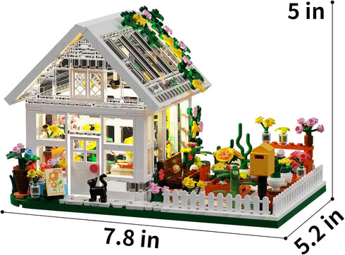 Set 8-12 Flower House Building Mini with LED, City Street View Greenhouse Building Blocks Toy, Valentine Xmas Gift