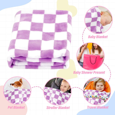 30"*40" GreatBba Plush Checkered Baby Blanket for Boys Girls Nursery, Warm Short Fleece Blanket Neutral for Infant