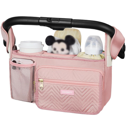 ZIOZERTT Universal Stroller Organizer with Insulated Cup Holders,Large Capacity Non-Slip Stroller Caddy Bag