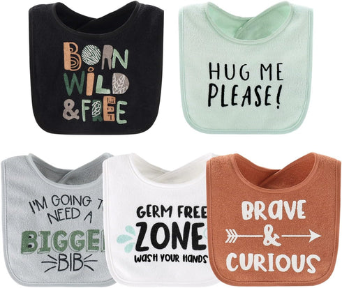 The Peanutshell Terry Bib Set for Baby Boys, 10 Pack for Feeding, Teething, & Drooling, Dinosaur