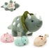 17.6in Plush Dinosaur Stuffed Animals, Mommy Dinosaur with 3 Baby Dinosaurs, Triceratops, T-Rex, Diplodocus