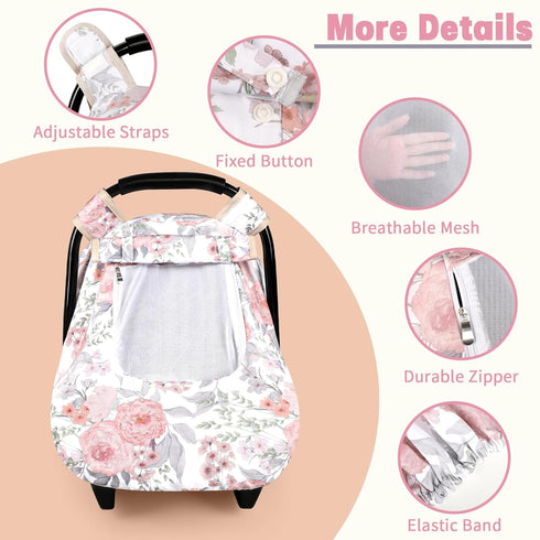 Cozy Car Seat Cover Baby, HNHUAMING Infant Car Seat Covers Canopy for Baby Girl Boy, & Windproof Newborn Carseat Covers