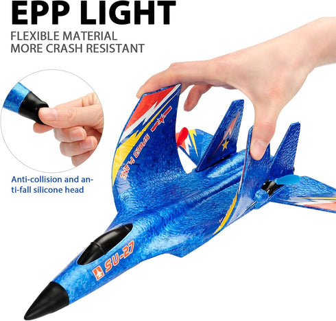 RC Plane Remote Control Glider, 2.4 GHZ, 2 Channels, Easy to Fly Fighter, Automatic Balance Gyro for Kids Adults