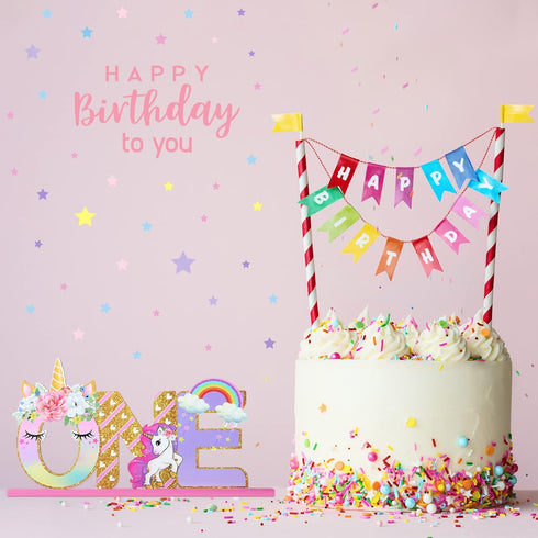 Unicorn One Letter Sign for 1st Birthday - Wooden Table Centerpiece Rainbow Party Decor & Photo Shoot Prop