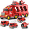 TEMI Fire Toys for 3-6 Years Old - 5 in 1 Carrier Truck Transport for Toddlers 1-3, Friction Power Vehicles