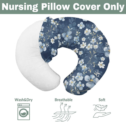 Summer Wonderful Flowers Baby Nursing Pillow Covers for Boy Girl Vintage Blue Floral Nursing Pillow Slipcovers