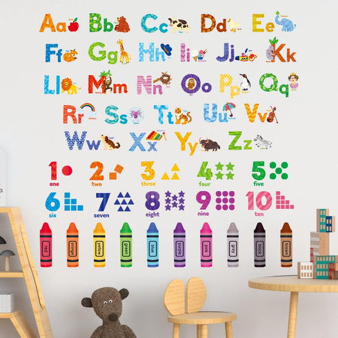 DS-8044 DECOWALL Animal Alphabet Numbers Colour Decals Stickers Kids Peel and Stick Removable for Room dcor Letters ABC