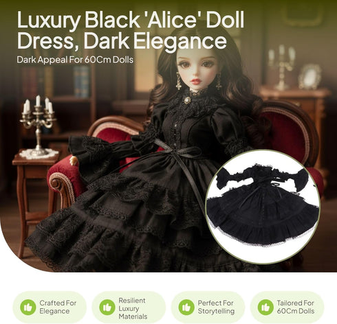 Fenteer Elegant Black Princess Lolita Dress for BJD SD Dolls