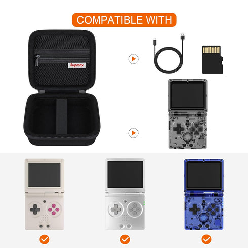 Supmay Hard Carrying Case for RG35XXSP Retro Handheld Game Console, Retro Game Travel Storage Holder with Mesh Bag for SD Card, USB Charging Cable, User Manual, Black