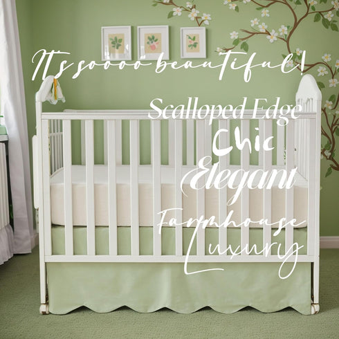 Brandream Scallop Edge Cotton Crib Skirt Toddler Bedskirt Baby Nursery Crib Bed Skirt Gender Neutral Solid Color Light