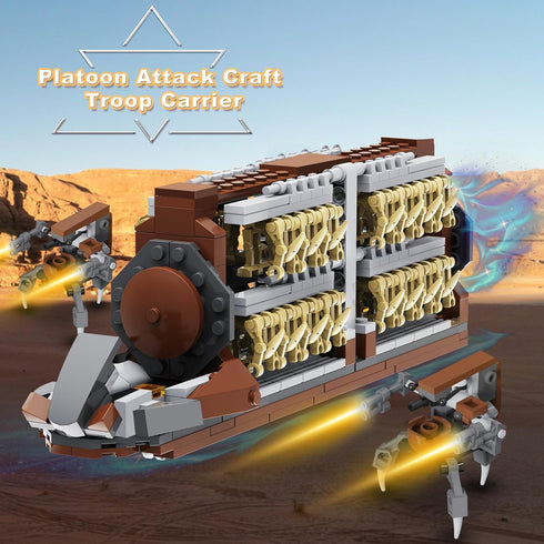 Battle Army Clone Platoon Attack Craft Building Kit, 32-Piece Troop Carrier with 2 Droidekas for Kids 6-12