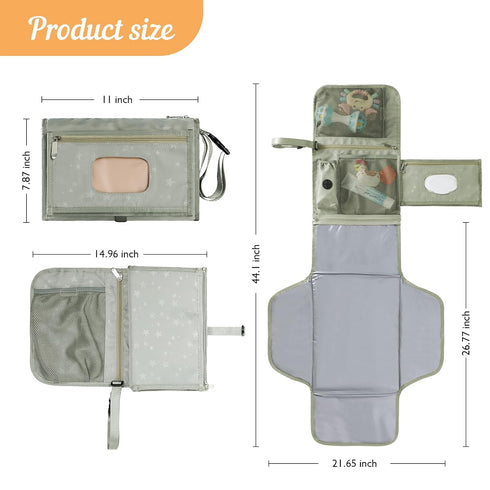 Cateep Portable Baby Diaper Changing Pad with Wipe Dispenser and Waste Bag Dispenser Detachable Diaper Changing Travel