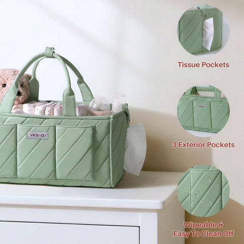 VKSAO Baby Essentials Diaper Caddy Organizer Portable Storage Basket with Shoulder Strap & Stroller Hooks, Splashproof