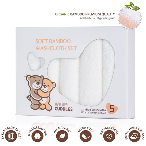 Set 12"x12" Soft Baby Washcloths - Absorbent Natural Baby Wash Cloth for Delicate Skin - Large Baby Bath Washcloths