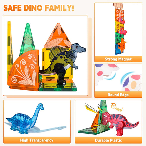 3-5, 3D 5-7, 3+ 4-8 8-12 Dinosaurs Egg Toys Magnetic Tiles Dinos for Kids Magnet Movable Animals Construction Tile