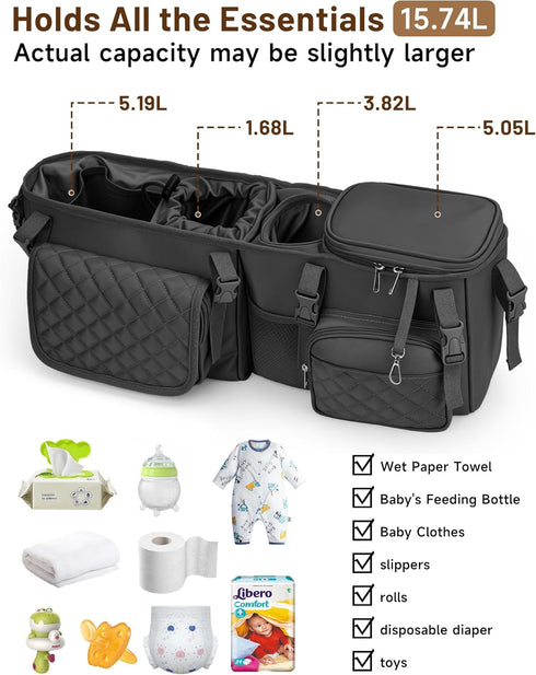 kcross Gt2, Double Stroller Organizer Bag for Bob Duallie and Baby Jogger City Mini Double Stroller Caddy Organizers