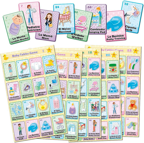 Bilingual Baby Shower Tablas Game - Bingo in English and Spanish for Up to 30 Players