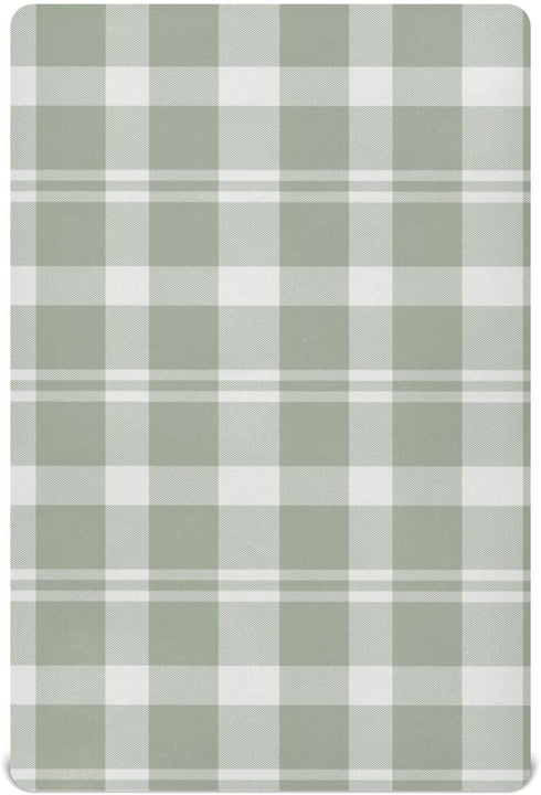 CHUROUSY 27x39 Inch Sage Green Buffalo Plaid Crib Sheets for Boys Girl Rustic Green Grey Gingham Checkered Print