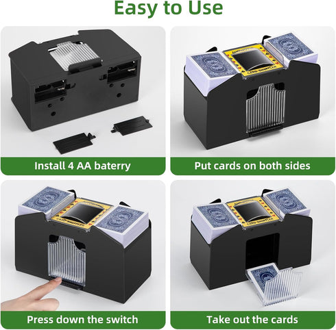 Automatic Card Shuffler, Battery Operated Electric Shuffling Machine for 1/2/4/6 Decks, Poker, UNO, Blackjack, Home