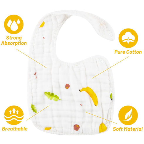 Zainpe 6Pcs Baby Bibs in Lemon Flamingo Leaf Pineapple, Soft Muslin Cotton, Adjustable, Machine Washable Burp Cloths