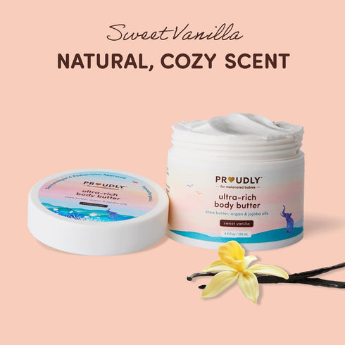 4.4 oz (2 Pack) PROUDLY Baby Body Butter with Shea Butter & Argan Oil Deep Moisture for Newborns, Infants & Toddlers