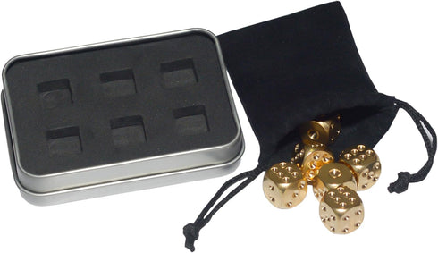 Metal Dice Set 6pcs, Solid Brass Dice with Gift Metal Case and Portable Bag for Board Game, Poker, Role Playing