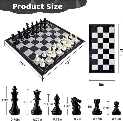 Set, 10 inch 2 Travel Chess Magnetic Chess Board with Extra Queen Portable Folding Board Chess Games for Kids, Adults