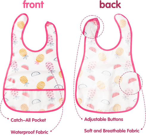 R HORSE 5Pcs Baby Bibs Set, Toddler Bibs with Crumb Catcher Pocket & Snap Button, Waterproof for 6-24 Months