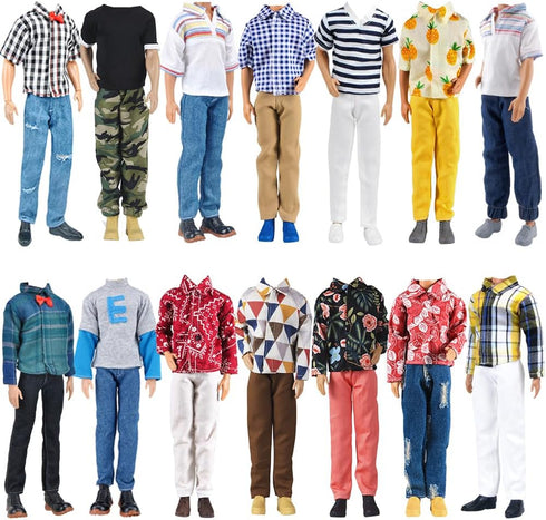 15pcs Pack 5pcs 5pcs +5 12inches E-TING Fashion Clothes = Casual Outfit + Pants Pairs Shoes for Boy Doll Random Style