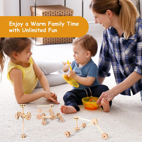 WODI Wooden Building Blocks 60pcs Large Natural Wood STEM Building Blocks for Kids Ages 4-8
