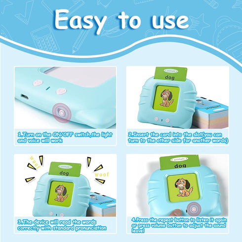 Talking Flash Cards Educational Toys, Montessori Learning Toys for Toddlers Age 2-6, Flash Cards for Kids (Blue)