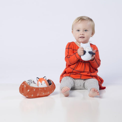 Manhattan Toy Camp Acorn Canoe Buddies Soft Stuffed Animal Baby Toy, Orange, 9" x 4" x 5"