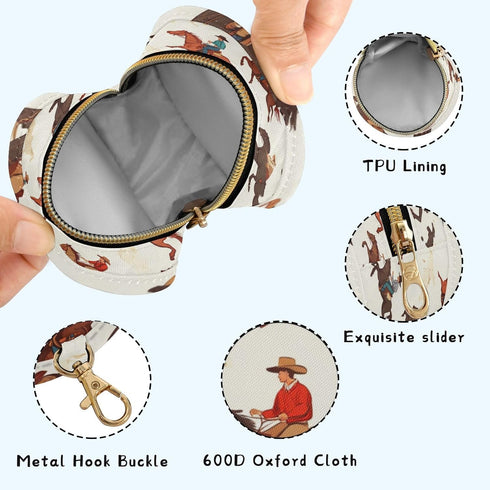 Portable Pacifier Holder with Clip - Round Baby Pouch in Beige Western Cowboy Design
