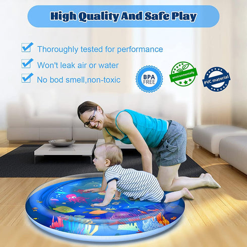 40''X40'' Tummy Time Water Mat, XL Inflatable Activity Center for Babies, Baby Toys for 3 6 9 12 Months