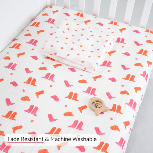 100% 28 52 1 Pack LollyBanks Fitted Crib Sheets for Girls, Soft Cotton Western Baby Girl Sheet, Fits Standard Size