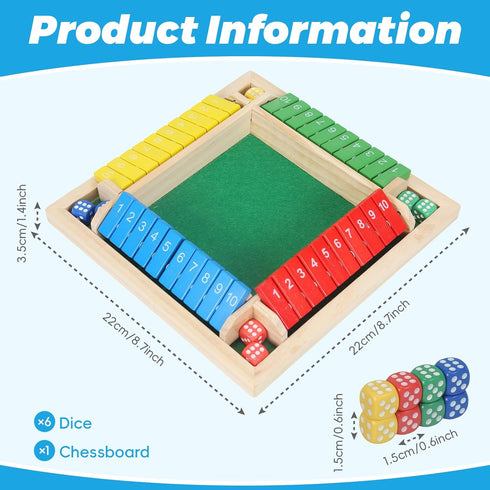 TOMMYHOME 2-4 Wooden Shut the Box Board Game Math Games & Dice Games for Players, Family Game for Game Night, Travel