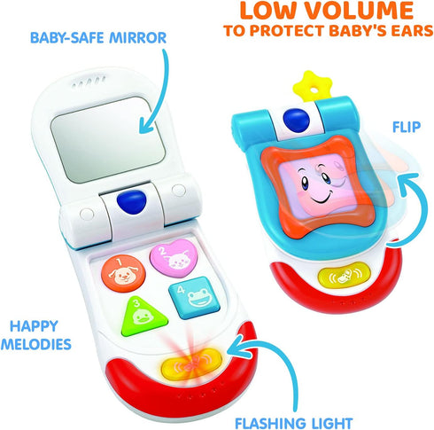 Baby Toy Flip Phone – Interactive Sound Music Buttons, Realistic Ringtone, Mirror, Fun Light Effects – Smartphone Toy