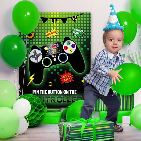 WERNNSAI Pin The Button on The Video Game Party Game: Video Game Party Supplies for Kids, 21" x 28" Game Poster with 24