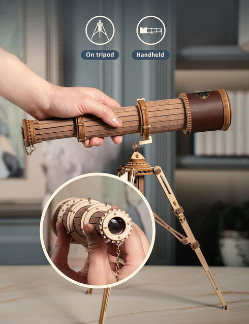 ROKR 3D -3X Puzzles for Adults Wooden Telescope Building Model Kit with Tripod for Adults Magnification Science Kit