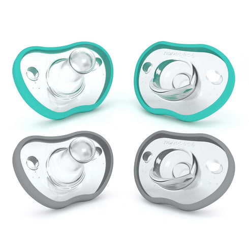 Nanobebe Baby Pacifiers 0-3 Month, Orthodontic Silicone for Breastfeeding Babies, 4pk in Teal/Grey