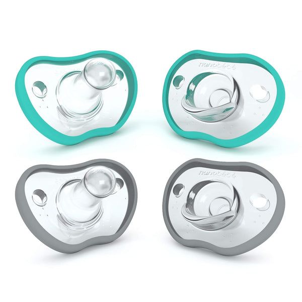Nanobebe Baby Pacifiers 0-3 Month, Orthodontic Silicone for Breastfeeding Babies, 4pk in Teal/Grey