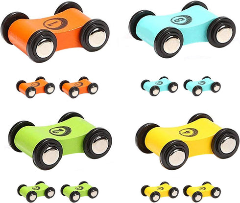 TOP BRIGHT Wooden Car Ramp Race Track Toy - Toddler Car Playset with 12 Pack Replacement Cars