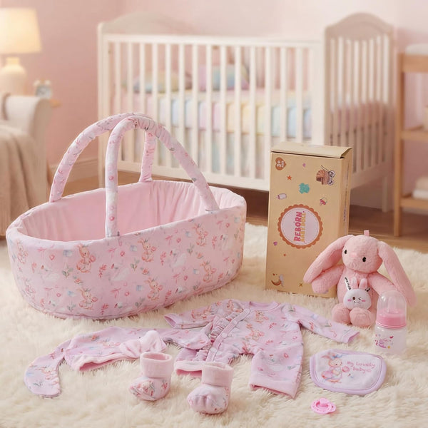 BABESIDE 8 Pcs Baby Doll Clothes Set with Bassinet for 12-15 Inch