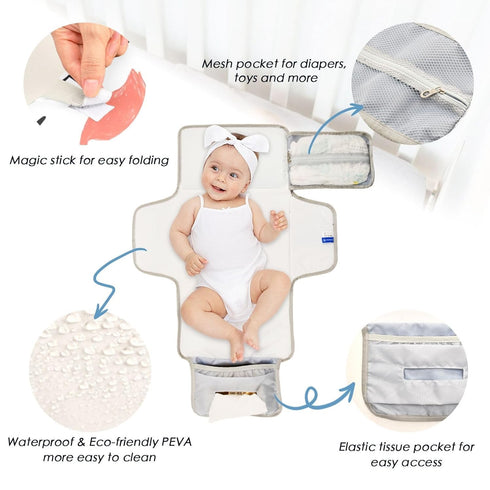 Kagirah Flamingo Fizz Pattern Portable Changing Pad with Built-in Pillow, Waterproof Foldable Baby Diaper Changing