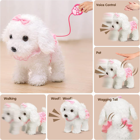 3 4 5 6+ OR OR TU Walking Barking Toy Dog with Remote Control Leash, Plush Puppy Electronic Interactive Toys for Kids