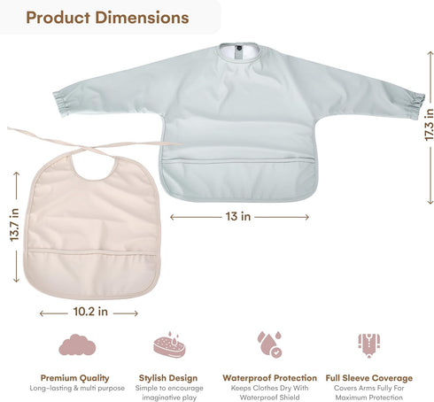 CHILDLIKE BEHAVIOR Baby Smock Bib - Waterproof Travel Buddy, Mess-Proof Feeding - Long Sleeves, Gentle Closure