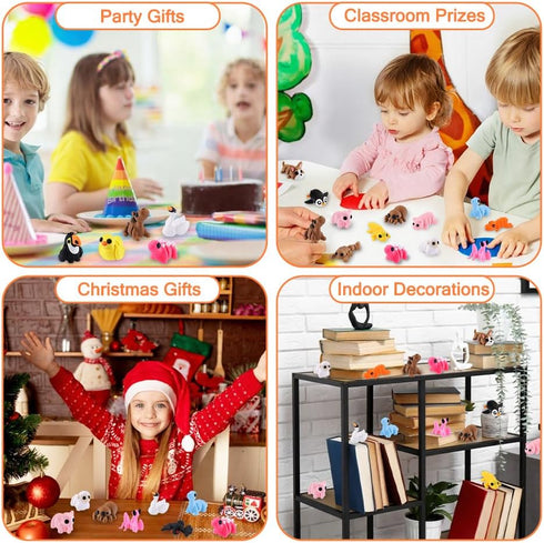 50 3D Set, JOICEE Pcs Mini Printed Animal Figurines Articulated Flexible Fidget Toys Cute Desk Pets Decor for Kids