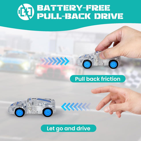 (2 Pack),Car 3 4 5 6 7 8 ZOHANINDL LED Light Up Pull Back Car Toys,Race Cars Toy Body Glows-Batteries Included,Suitable