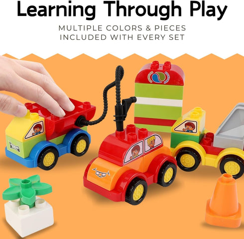 70 Set, 12Pcs Liberty Imports Pcs Toddlers Car Big Building Blocks Different Vehicles, Kids Build Your Own Toy Cars