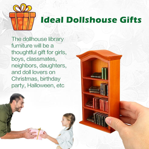 27 Pieces 1:12 Scale Miniatures Dollhouse Books with 1 Wooden Bookcase Dollhouse Furniture